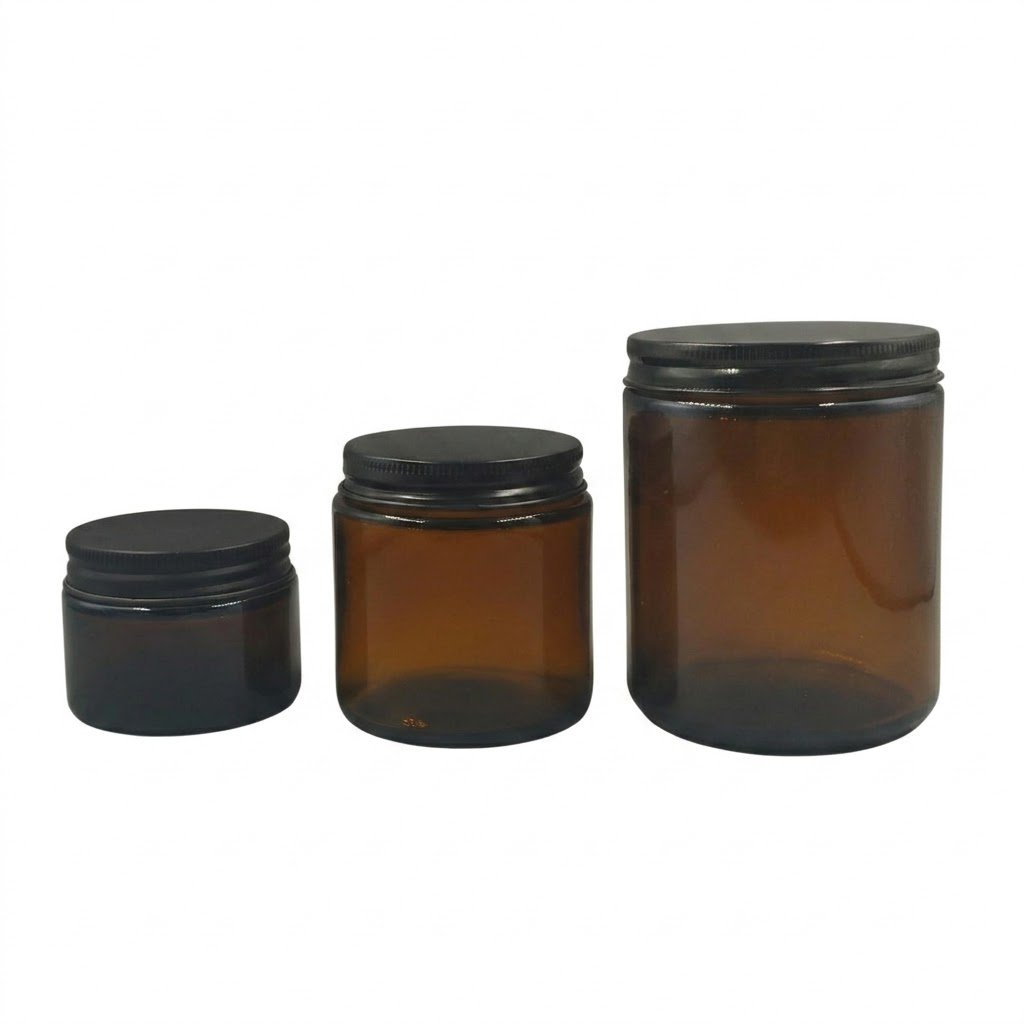 Pote de vidrio ambar con tapa de metal